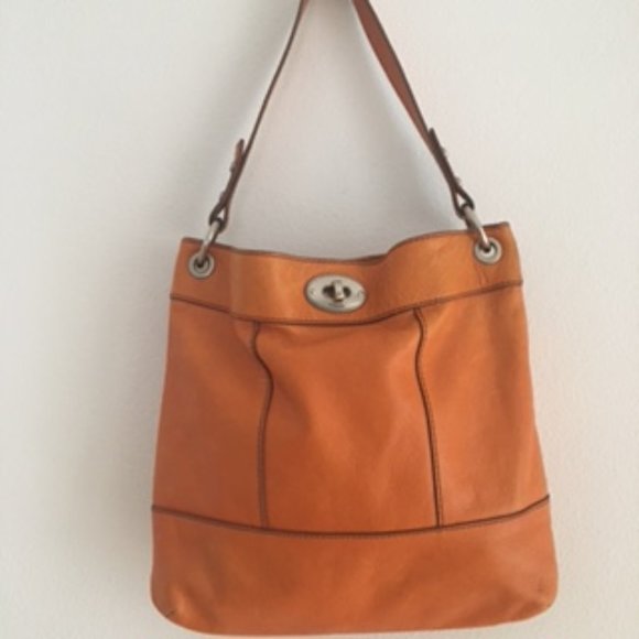 Fossil Handbags - Fossil Orange Pebbled Leather Hobo / shoulder Bag